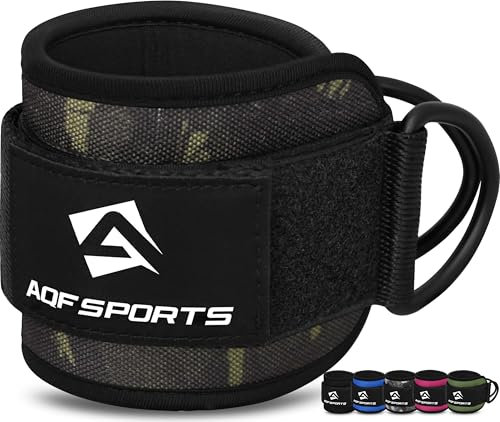 AQF Ankle Straps for Cable Machines Attachment - Neoprene Padded Gym Wrist Cuff Legs Extensions Curls, Kickbacks, Weightlifting Hip Abductor, Abs, Glute Workout (Green Camouflage, Single)