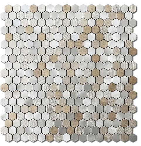 VAOVI Piastrelle da parete 3D a mosaico, autoadesive, per la cucina, per il bagno, piccole decorazioni effetto pietra, opache, esagonali (beige sabbia, 5 pezzi)