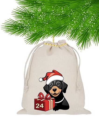 Adventskalender zum Befüllen, 24 Stoffbeutel, Bedruckt 20x15 Groß, Hund, Hunde, Weihnachten Geschenksäckchen, Säckchen, DIY Selber Befüllen, Weihnachtskalender