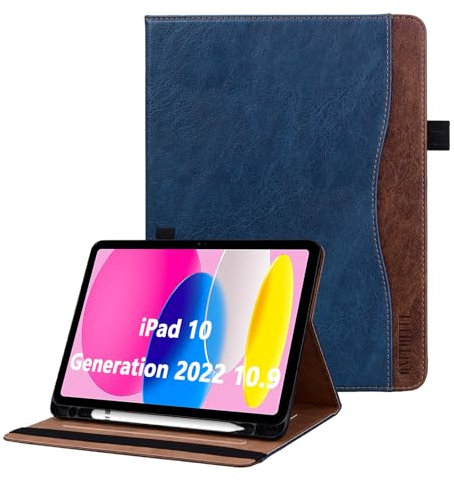 ONETHEFUL Funda para iPad Air 6 M2 2024/iPad Air 5 2022/iPad Air 4 2020 Funda de Piel PU para Tablet, Compatible para iPad Air 6/5/4 Generación con Pencil Soporte Auto-Sueño/Estela Azul