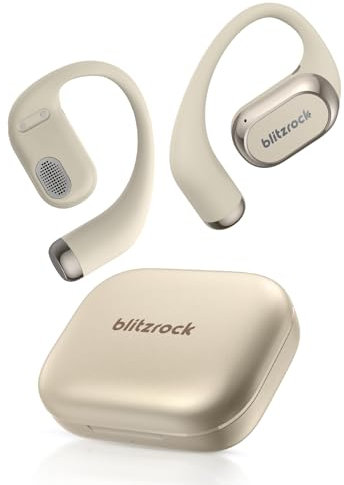 BlitzRock CT3 Pro Open Ear Kopfhörer, Reicher und Ausgewogener Klang, KI-Klare Anrufe, Sicherer Sitz, 40H Wiedergabezeit, APP-Steuerung, Bluetooth 5.4 Wireless Earbuds, IPX5, Schnellladung, Beige