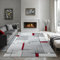 the carpet Pearl Moderner Dichter Kurzflor Wohnzimmer Schlafzimmer Teppich, Konturenschnitt, Geometrische Muster, Kariert, Grau Rot, 140 x 200 cm