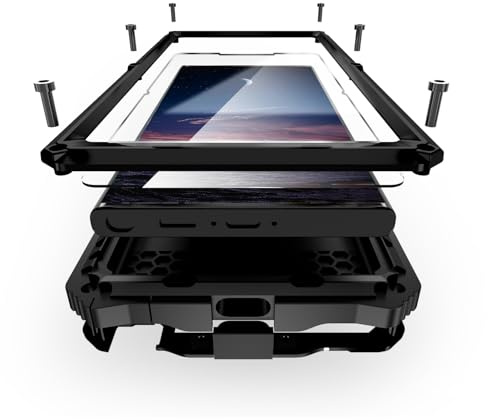 MIYIYQP Kompatibel mit Samsung Galaxy S25 Ultra 5G Metall hülle, Outdoor Powerful Hybrid Schutz stoßfest Fall Schutzhülle,mit Eingebautem Gehärtetem Glas Displayschutzfolie mit Kickstand (Schwarz)
