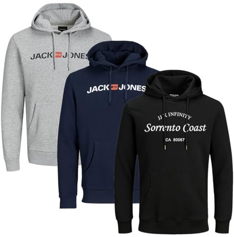 JACK & JONES Infinity Herren Hoodie Infinity Multipack 2er und 3er Pack Mehrstückpackung Kapuzenpullover (DE/NL/SE/PL, Alphanumerisch, L, Regular, Regular, Hill/ECORP 3er Pack 1)