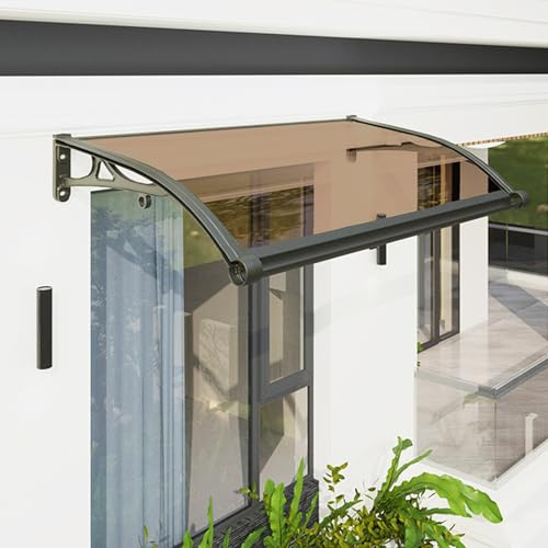 LIUWOPA Toldo para Puerta de Entrada, toldo para Ventana, toldo para Puerta Exterior con Soportes de Aluminio, Refugio de policarbonato para Exteriores, Puerta de Entrada, Patio, jardín, Porche