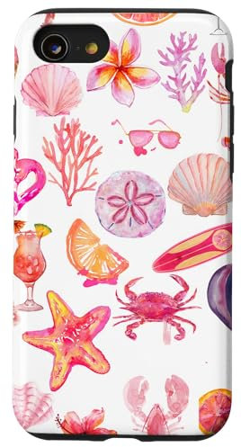 Preppy Orange Pink Seashells Coral Starfish Coastal Summer Case for iPhone SE (2020) / 7 / 8
