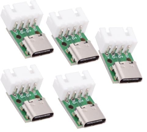 NFHK Lot de 5 connecteurs USB C DIY, pas de 2,54 mm, 4 broches vers port femelle USB 2.0 Type C, adaptateur de soudure de remplacement avec prise Wafer