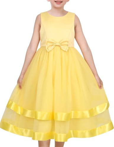 Sunny Fashion Vestito Bambina Limone Festa Pageant Nozze Compleanno Abito da Ballo Danza Tulle 7 Anni