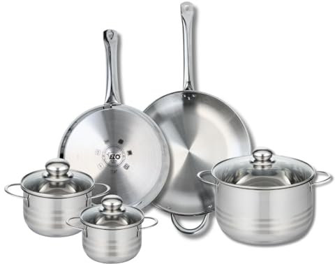 ELO 9883650 Batterie de cuisine 5 pièces, Ensemble de 2 Poêles de cuisson 28 et 32 cm et 3 faitouts 14, 16 et 24 cm Elo Profi Brillant, inox, induction
