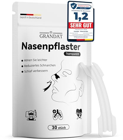 Grandat ® Nasenpflaster Transparent - 30er Pack Premium - Nasenstrips, gegen Schnarchen, Extra Halt für Sport & bessere Schlafqualität, besser Atmen bei verstopfter Nase, Nasal Strips anti schnarch