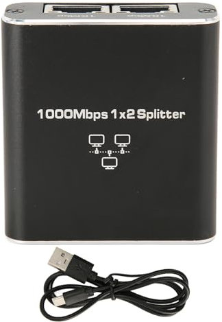 Gigabit Ethernet Splitter, Internet Cable Splitter 1 in 2 Out 1000Mbps High Speed Switch Network Gigabit Aluminum Alloy Router Switch Work