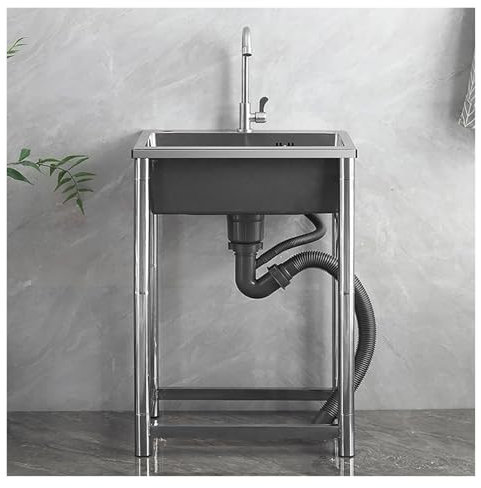 Évier Sur Pieds En Acier Inox, Évier Autoportant Avec Robinet Et Support, À Cuve Unique Pour Hôtel, Maison, Bar, Buanderie(72 * 45cm/28.3 * 17.7in)