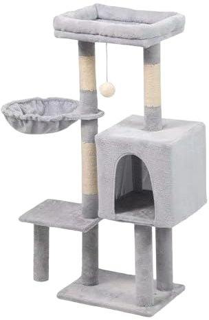Árbol Rascador para Gatos, Torre de Juegos con Casa y Plataformas, 108x40x30 cm, Gris