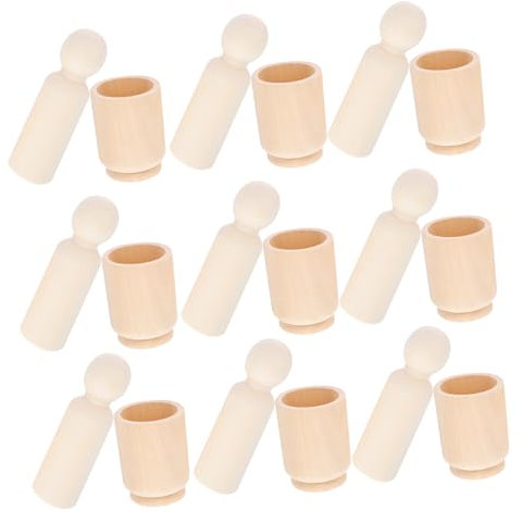 Toyvian 10 Juegos Sets de Muñecas de Madera y Tazas de Madera para Pintar de Adornos Diy para Pintura y Manualidades
