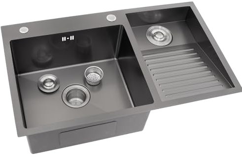 KOOGIMDDR 80x48cm Negro Gris Fregadero de lavandería, 304 Acero Inoxidable Lavabo de lavanderia balcón de Lavabo, pila de lavadero con Lavabo Lavadero Fácil De Limpiar Doble Fregadero