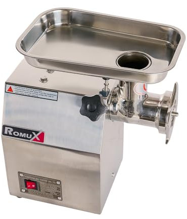 Romux® Picadora de Carne Boca de 12 Diámetro de Acero Inoxidable de 24x41 cm | Picadora Profesional Carnicería con Producción de 160 kg/hr - 600W | Máquina para Embutir para Gastronomía