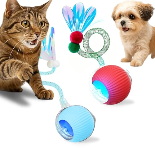 Giocattolo Interattivo per Gatti Elettrica Rotolante Automatica Intelligente Ricaricabili, Attivi, Gatti, Cani, Animali Domestici Evita Gli Ostacoli Materiali Durevoli e Sicuri 360° Automatico
