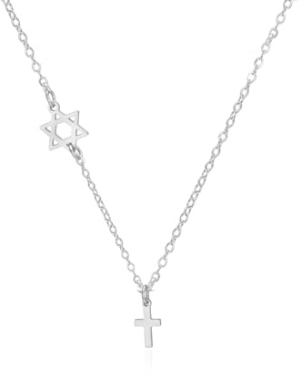 VASSAGO Davidstern-Kreuz-Halskette für Damen Edelstahl jüdischer Stern Y-Halskette christlicher Kreuz-Anhänger religiöser Talisman-Amulett Israel-Schmuck