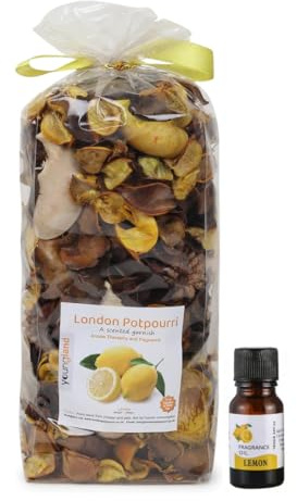 Youngland London Potpourri Lemon Scented Garnish 200gm Natural Dried Flower Vase Filler with FREE 10ml Fragrance Oil Bottle Luxury Aromatherapy & Home Fragrance Gift