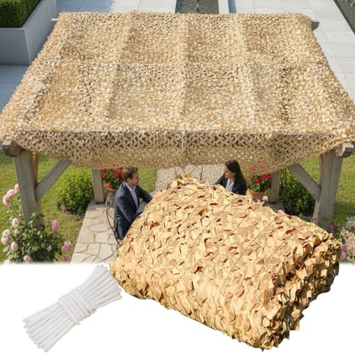 Générique Filet de Camouflage Sable 3x4m 3x3m 3x8m 4x6m 5x7m 6x10m, Filet D'ombrage terrasse, pergola, Voile d'ombrage Portable, Brise Vue Jardin