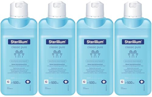 Sterillium Classic Pure Händedesinfektionsmittel, farbstoff- und parfümfrei, für hygienische Händedesinfektion, 4 x 500 ml