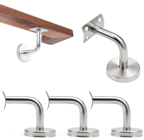 KLEHOPE Set di 4 Staffe per Corrimano da Parete in Acciaio Inox 60x60 mm - Supporto Universale per Corrimano Tondo e Ovale in Legno o Metallo, Fissaggio a Muro per Scale Interne/Esterne