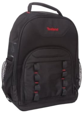 Toolland Werkzeugrucksack, Polyester, 4 Staufächer, herausnehmbarer Werkzeughalter, Kunststoff-Füße, Schwarz/Rot, 38 x 50 x 20 cm