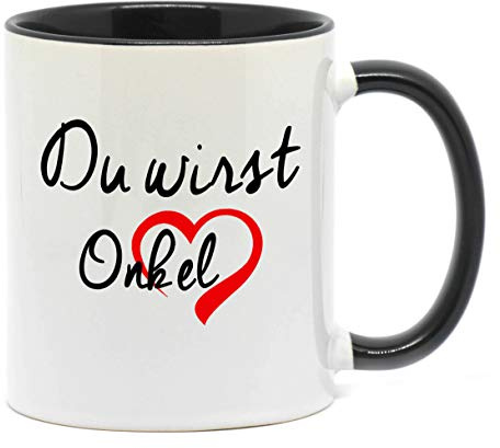 <> Du wirst Onkel, Tasse in hochwertiger Qualität und beidseitig bedruckt. Die schönste Art etwas zu sagen. Ein tolles Geschenk für den künftigen Onkel. (Schwarz)