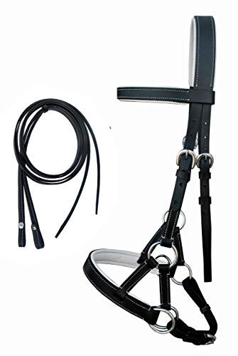 Unbekannt Western-Ledertrense für Training Tack Bitless Sidepull mit Zügeln 7711, schwarz/weiß, Full