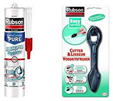 Rubson mastic bain & cuisine blanc Pur hygiène, mastic étanche et anti-moisissures à base de silicone + Rubson ouvre cartouche et lisseur - pour tout type de mastic