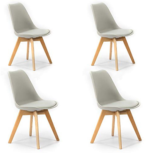 VS Venta-stock Klara 4a Set Grauer Esszimmerstuhl, Holzbein und gepolsterter Sitz, nordischer Stil