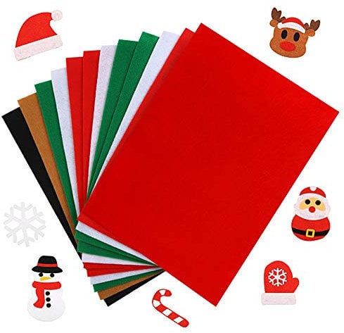Caydo 12 Pieces A4 Christmas Felt Fabric Sheets, 5 Colors Felt Sheets Craft for Christmas DIY Decorations