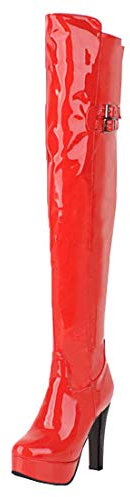 Lack Stiefel Overknee High Heels Plateau Boots(Rot,39)
