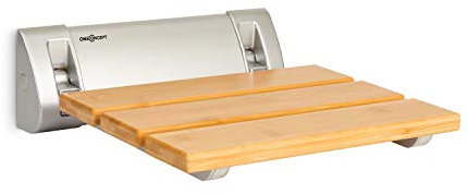 Oneconcept Arielle - Sedile da Doccia Pieghevole, Superficie in Bambù, Gancio in Alluminio, Peso max.: 160 kg, incl. Materiale di Montaggio, Stile: Classic, Legno