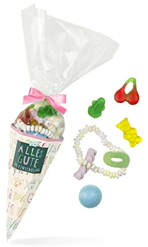 Zuckertüte Einschulung Rosa, süße Schultüte mit einer bunten Süßigkeiten-Mischung, 120 Gramm, Geschenkidee für Schulanfänger