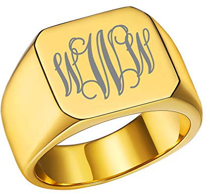 Custom4U Herren-Siegelring, personalisierbar, Monogramm-Gravur, Quadrat/Kreis/Kreuz/Pfeil aus Edelstahl/Gold/Schwarz, Größe 54-66.5 Personalisierbar Männer Jungen ,