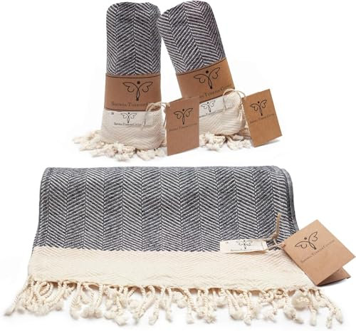 Smyrna Turkish Cotton Fischgräten-Serie Handtuch - 2er-Set | 40 x 100 cm | 100% türkische Baumwolle | Haartücher, weiche Waschlappen für Bad & Küche | läuft Nicht EIN | Premium Luxus-Dunkelgrau