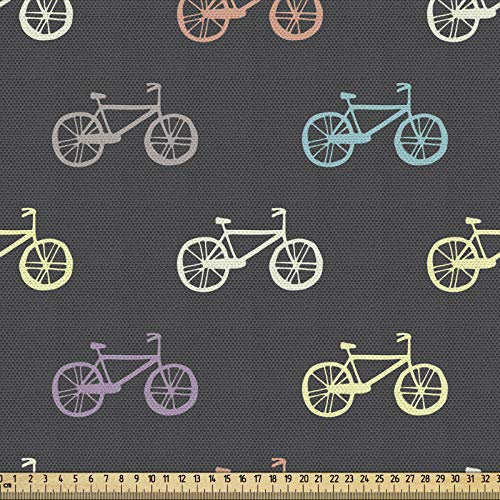 ABAKUHAUS Fahrrad Gewebe als Meterware, Rad Fahren Retro Thema Radfahren, Schön Gewebten Stoff für Polster und Wohnaccessoires, 1M (148x100cm), Grau Lila