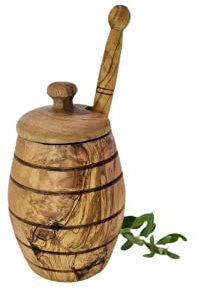 Prosudweb Pot à Miel Naturel en Bois d'olivier et sa cuillère
