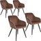 tectake® 4er Set moderner Esszimmer Stuhl, Sitzfläche aus Samt, Armlehnstuhl, Sessel Wohnzimmer, gepolsterter Bürostuhl mit schwarzen Metallbeinen, Schminktisch Stuhl - braun/schwarz