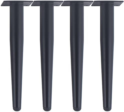 Tischfüße Schwarz, Tischbeine Metall Möbelbeine Konisch Gummi-Pad No-Slip Silent,Couchtisch/TV Tisch/Beistelltische/Kommode/Nachttisch/Sitzbank Beine Sofas Füße,mit Schraube, 4 Stück (35cm,Schwarz)
