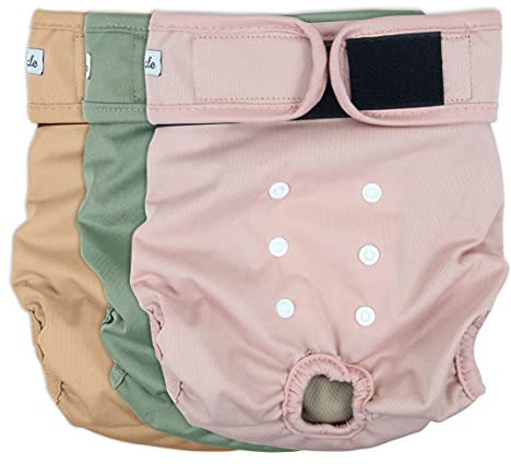 Grecle Waschbare Windeln für Hündinnen – hochwertige wiederverwendbare Windeln für Hunde in Hitze – hochsaugfähige Hundewindeln für Hündinnen bei Inkontinenz mit verstellbaren Druckknöpfen (Morandi,