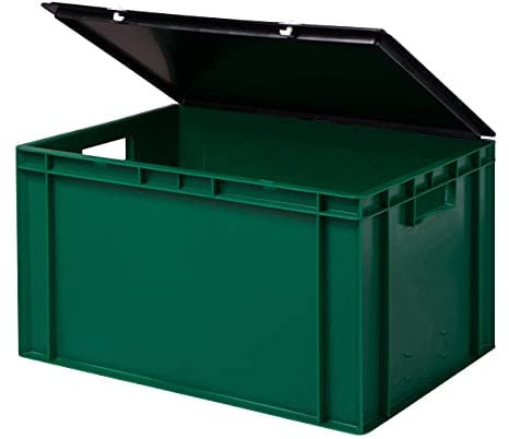 1a-TopStore Stabile Profi Aufbewahrungsbox Stapelbox Eurobox Stapelkiste mit Deckel, Kunststoffkiste lieferbar in 5 Farben und 21 Größen für Industrie, Gewerbe, Haushalt (grün, 60x40x33 cm)
