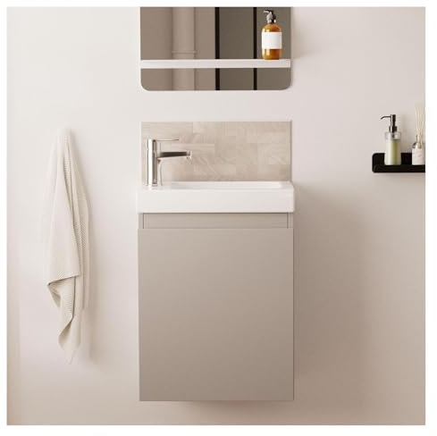 MOB-IN Meuble Lave-Mains Gris Sable Lisa avec Robinet chromé