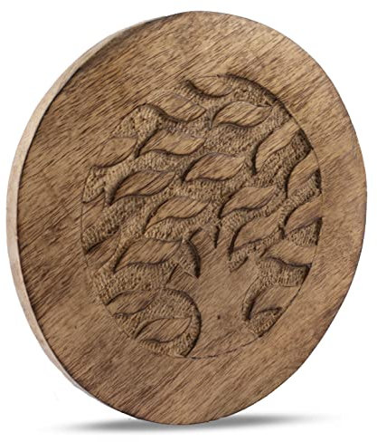 Global Village Bazaar Lección de Madera Hecha a Mano para Platos Calientes, Platos y ollas, Almohadilla Caliente para Cocina, Mesa de Talla Decorativa rústica Resistente al Calor Antiguo 20 cms