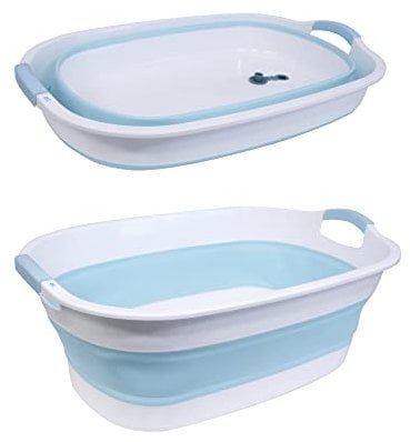 SIC - Cuenca Plegable, Grande (30 litros) - Lavadora de plástico para Ahorrar Espacio, Ideal para Ropa Sucia, Colada o lavadero, baño de bebé, Cesta con tapón de Drenaje de Agua