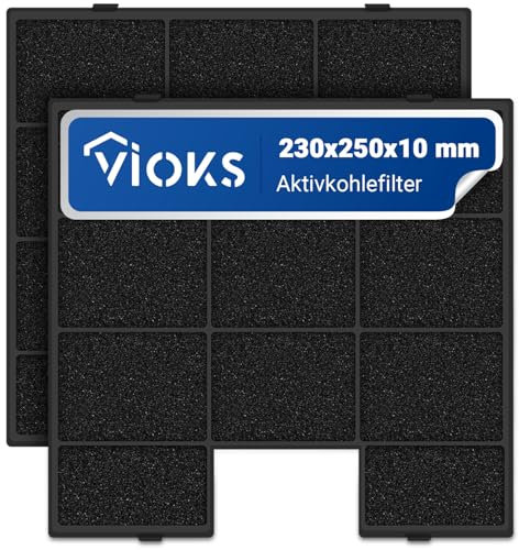 VIOKS 2x Aktivkohlefilter Dunstabzugshaube 230x250x10mm Ersatz für Amica FWK-250 Dunstabzug Filter - Kohlefilter Dunstabzugshaube Abzugshaube Filter Aktivkohle für KF 17142 Amica Dunstabzugshaube