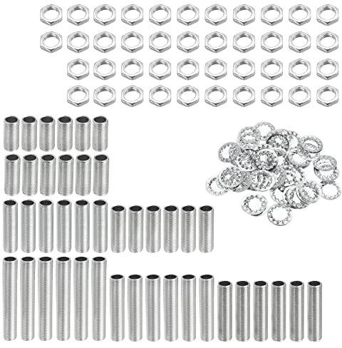 sourcing map Lampenrohr Kit mit Kontermuttern Zahnscheiben M10 Gewindebefestigungen Sortiment für Kronleuchter Deckenleuchte Reparatur Montage DIY Hardware, 126 Stück