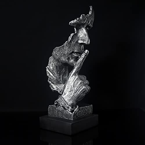 fazhongfa Ponder Statue-Silence is Gold Abstrakte Kunst Statue Modern Home Ornament Kreative Kunstharz Skulptur Ornament Arbeitszimmer Büro Regal Tischdekoration (Silber-)