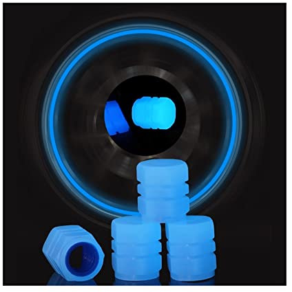XIRUJNFD Universal Fluorescent Car Tire Valve Caps 4pcs, Luminous Tire Valve Stem Caps, Fluorescent Car Tire Valve Caps for Most Cars, Truck, SUV, Motorcycles, Bike (Blue,4pcs)